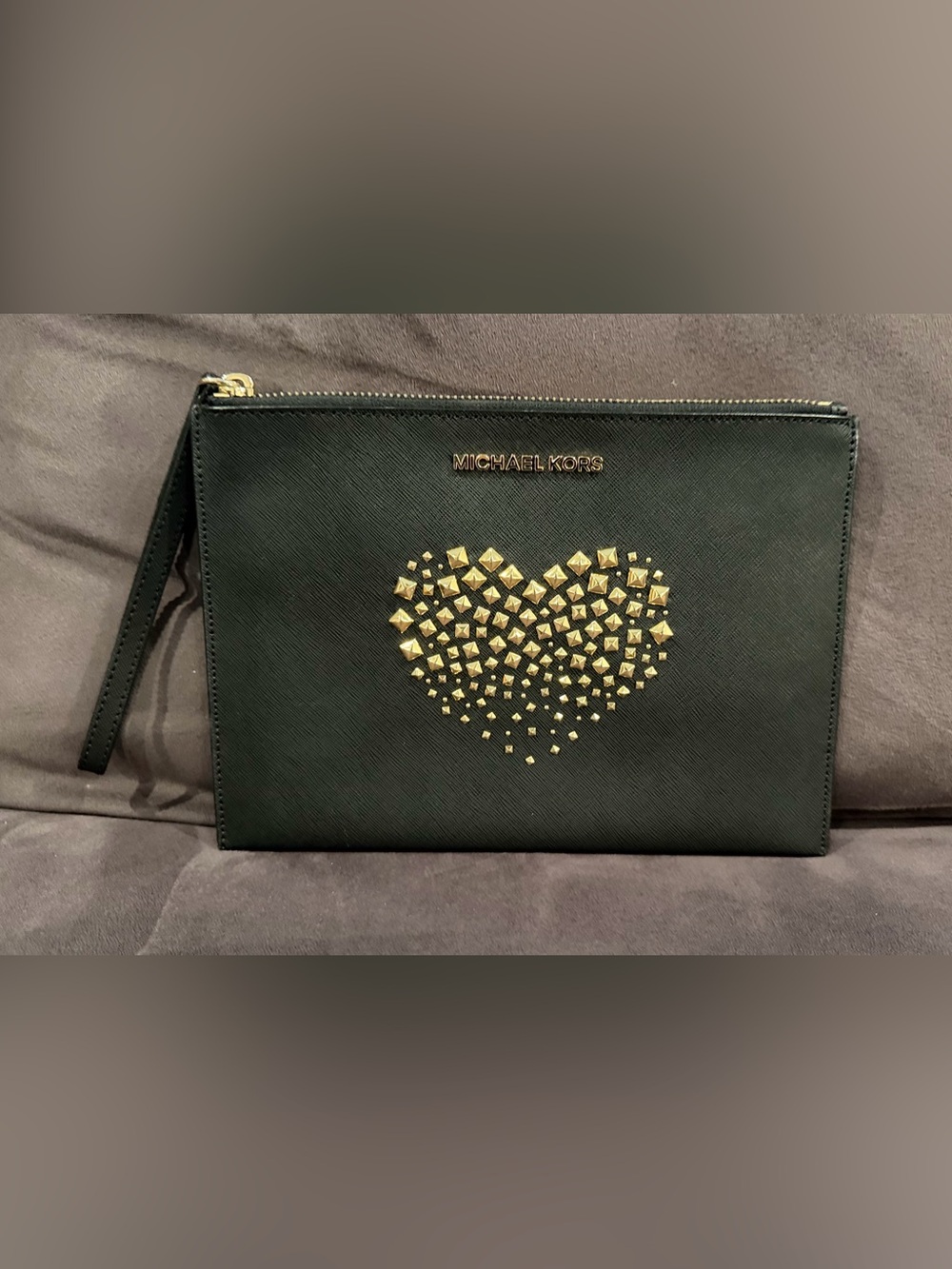 Michael Kors Black Studded Heart Clutch Wristlet Never Used